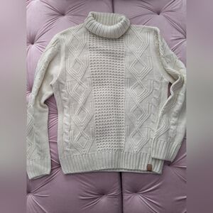 Original Weatherpr Vintage Cable Knit Cream Turtleneck Sweater Ski Warm Cozy
